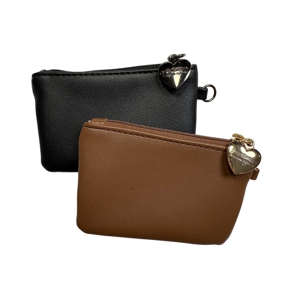 Juicy Couture Set of 2 Coin Wallet‎ Brown Gold Heart Charm Black Blk Heart Charm